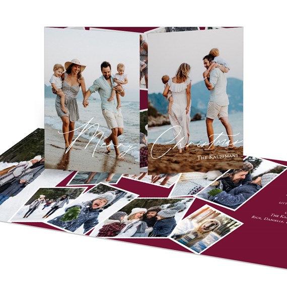 Christmas card with photo placeholders and script text