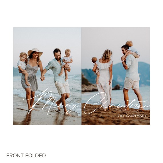 family photo placeholders, beach background, merry christmas text