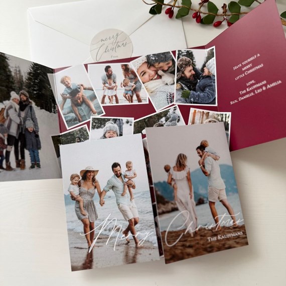 Christmas card with photo placeholders and decorative text