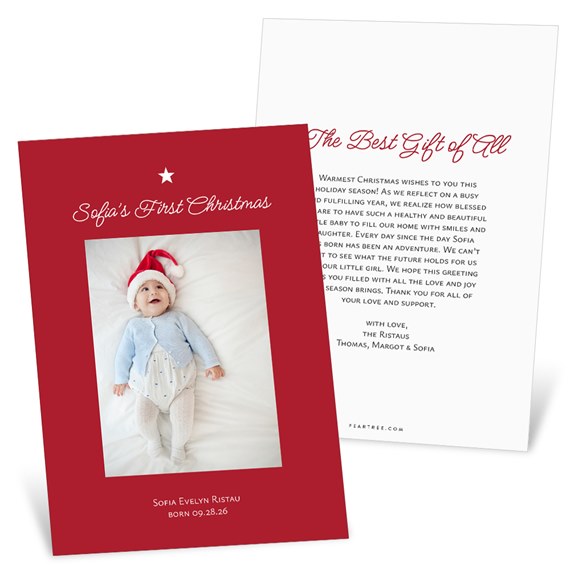 photo placeholder with red border, decorative text