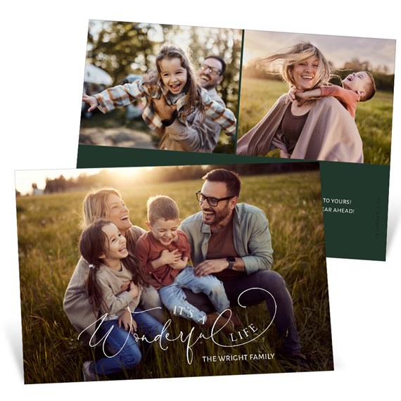 holiday card with family photo collage and decorative text