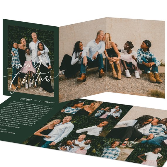 holiday card with photo placeholders and calligraphy