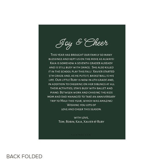 Christmas card with calligraphy and family update text