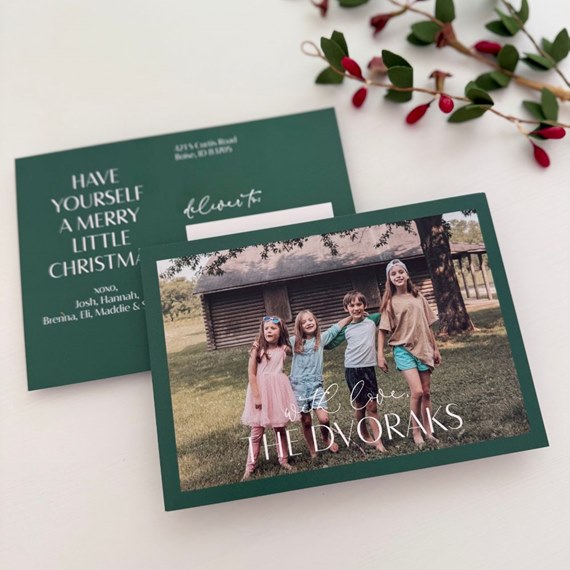 photo placeholder with dark green border and text area