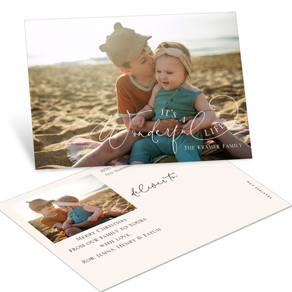 postcard with photo area and whimsical text design
