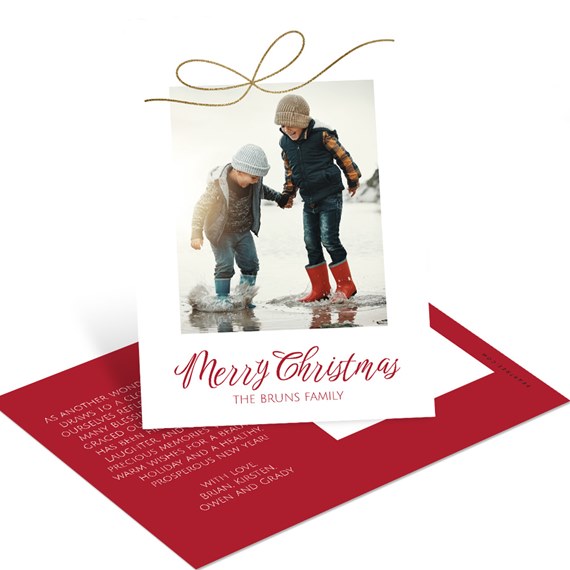 photo placeholder with bow design, red and white postcard