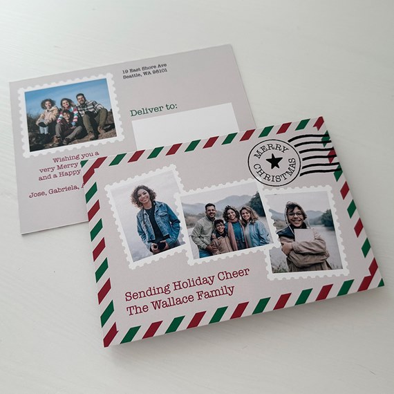 Christmas postcard with photo placeholders and festive design