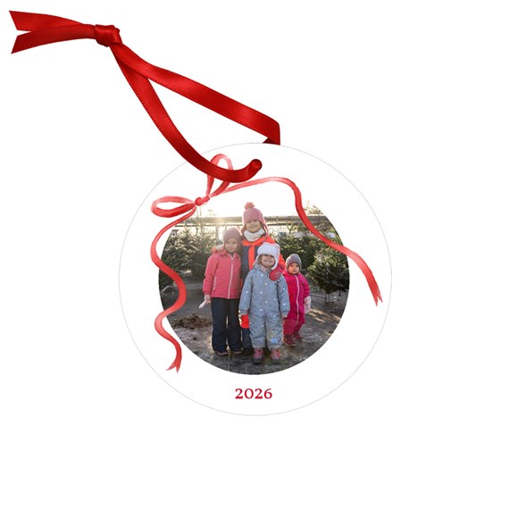 photo placeholder with red ribbon bow and year 2026
