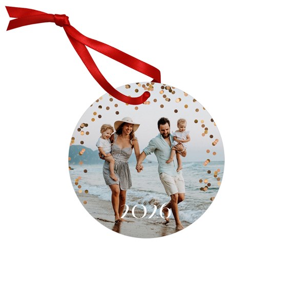 photo placeholder with confetti and red ribbon