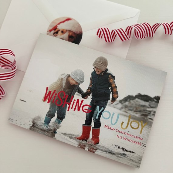 Christmas card with text and children photo area