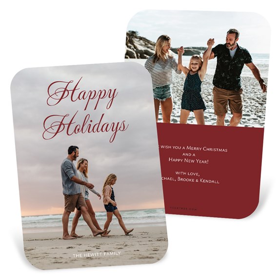 holiday card with photo area and festive text
