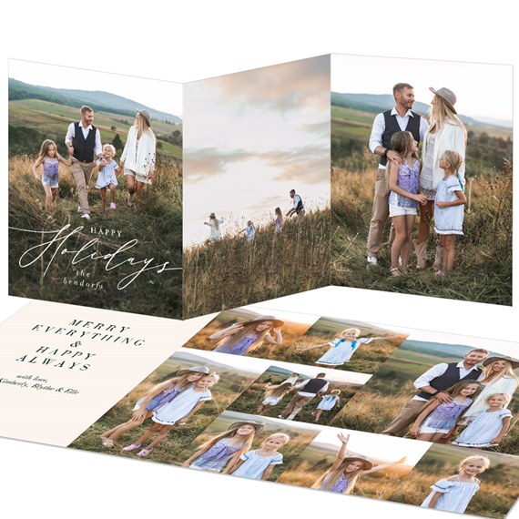 holiday card with photo placeholders and elegant text