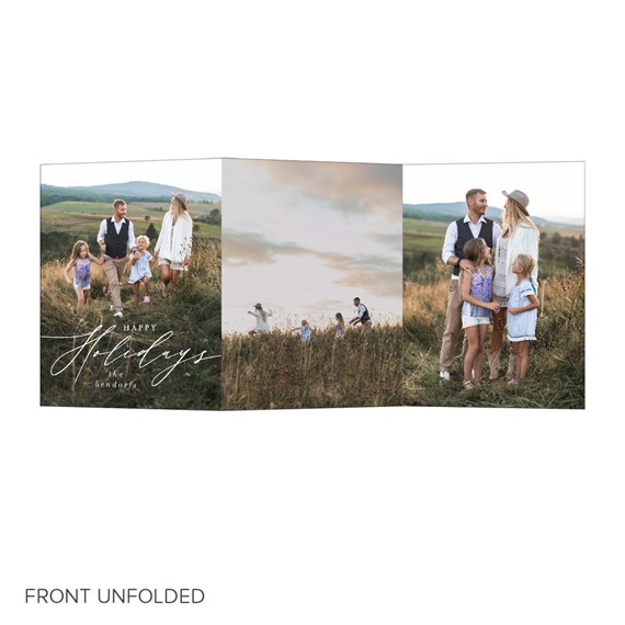 holiday card with photo placeholders and script text