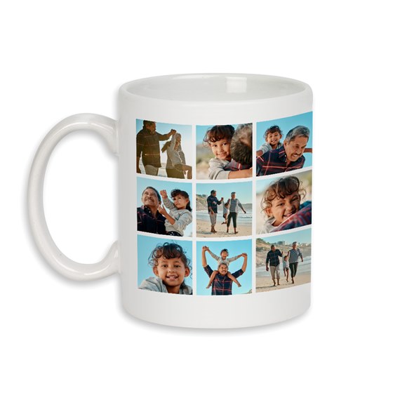 collage of photo placeholders on ceramic mug