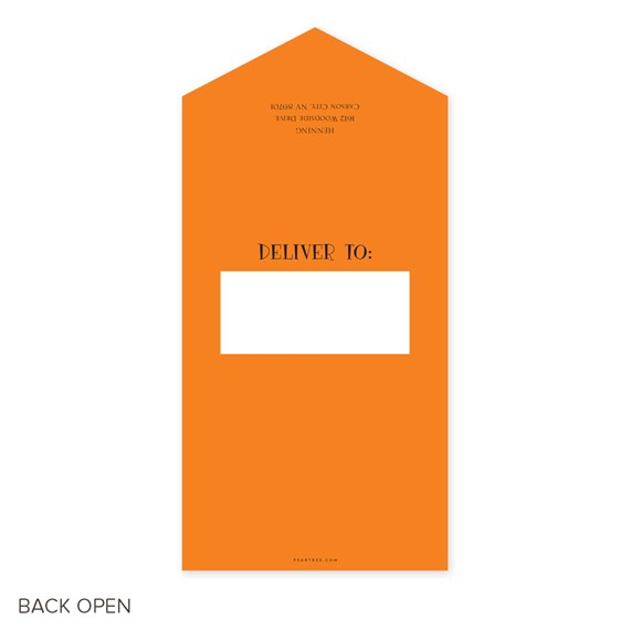 orange card with address area and text