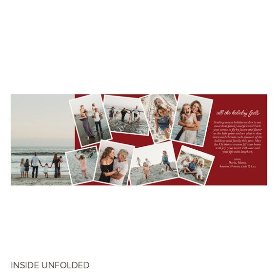 collage of family photos on red background with text area