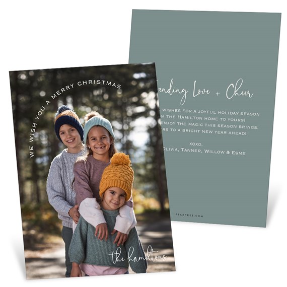 photo placeholder, circular text overlay, solid blue-green back