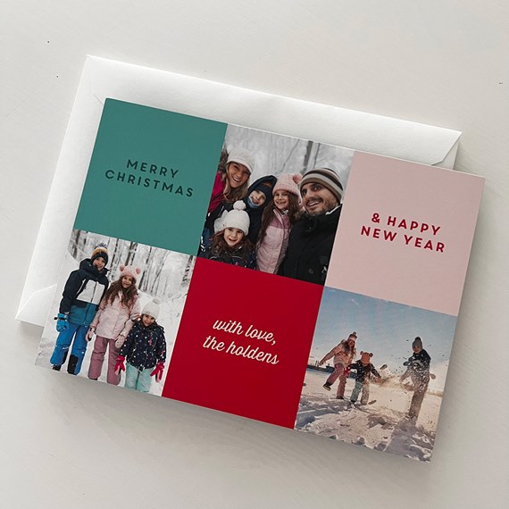 collage Christmas card with photo placeholders and text