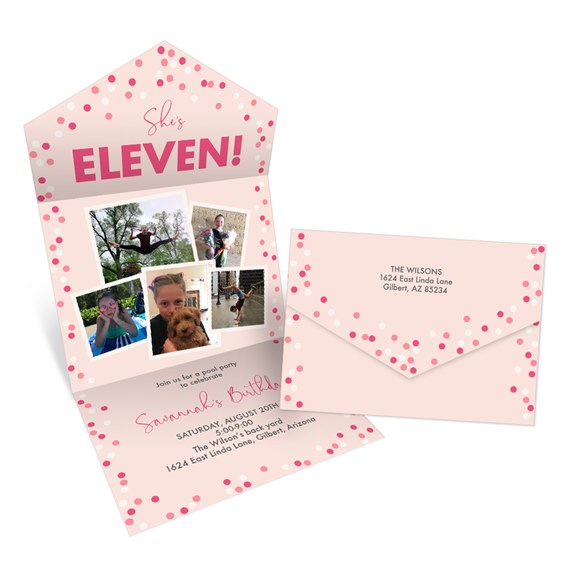 birthday invitation with photo placeholders and confetti design