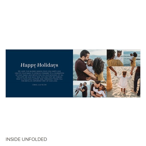 holiday card with photo placeholders and text area