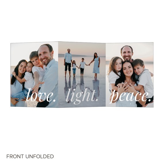 photo placeholder with text areas for love, light, and peace