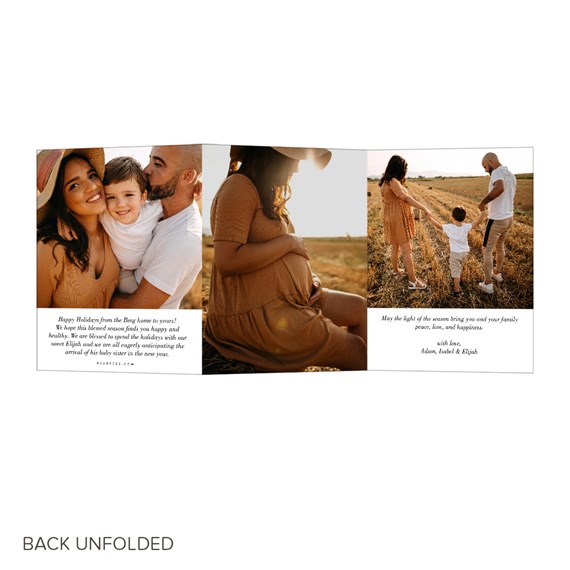 folded Christmas card with photo placeholders and printed text