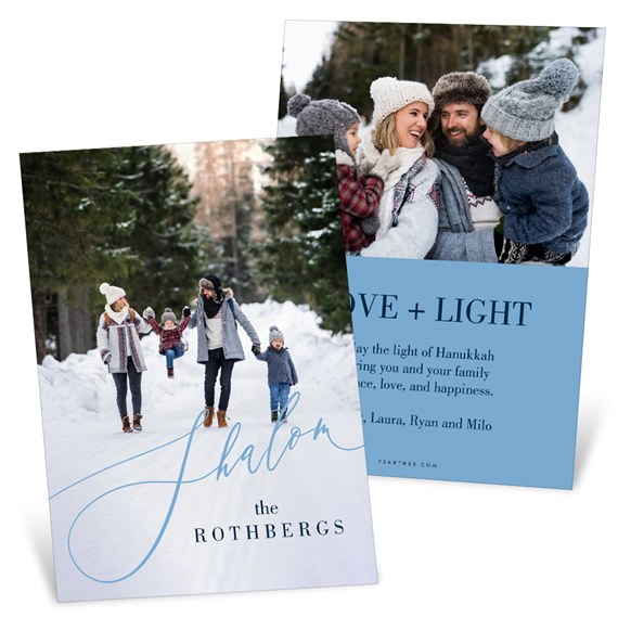 Hanukkah card with family photo area and printed text