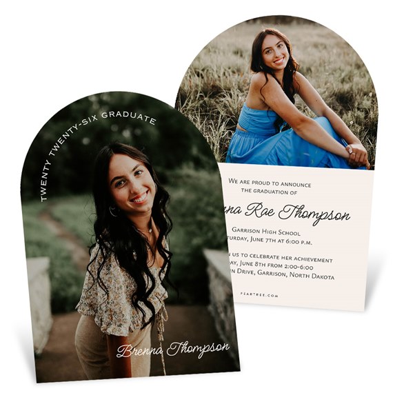two graduation announcements with photos and text