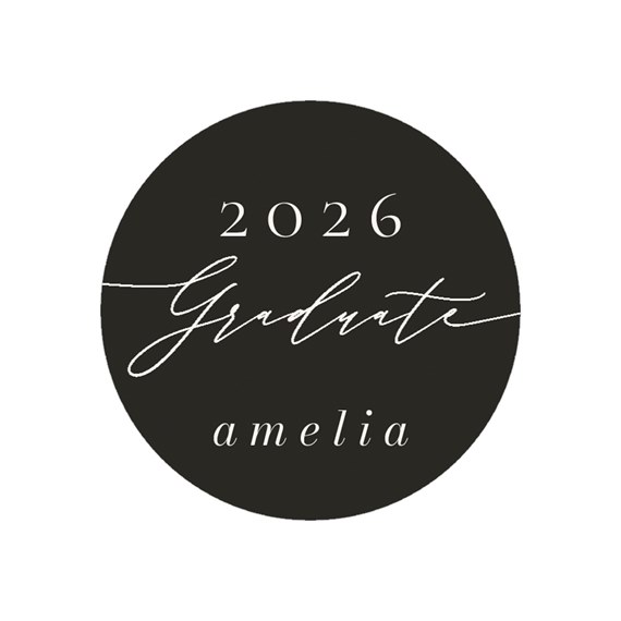 black round seal with graduation text