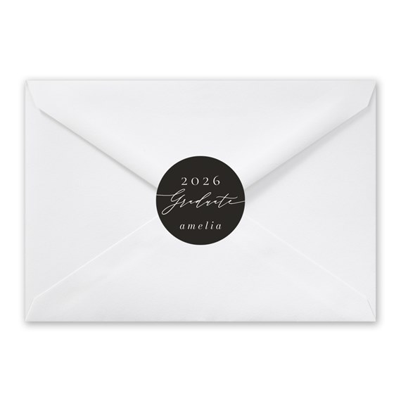 white envelope with black seal and customizable text area