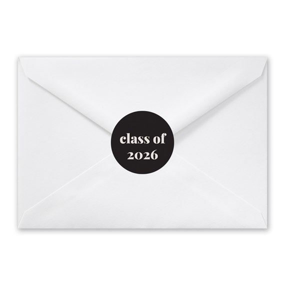 white envelope with black seal and text