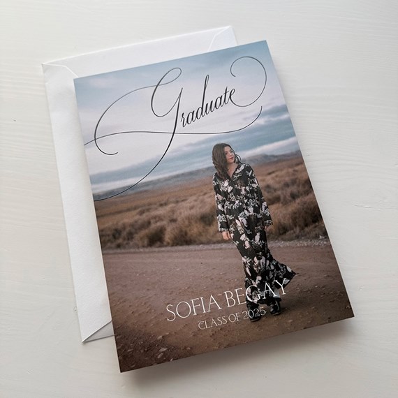 graduation announcement with photo placeholder, floral border