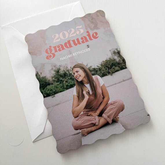 scalloped graduation announcement with customizable text area