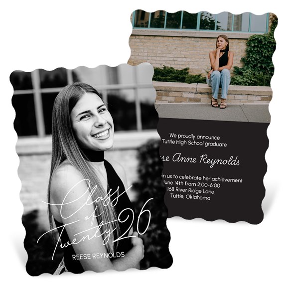 graduation announcement with photo placeholder, scalloped edges