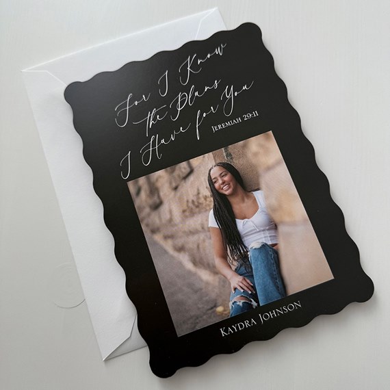 graduation invitation with photo placeholder and scalloped edges