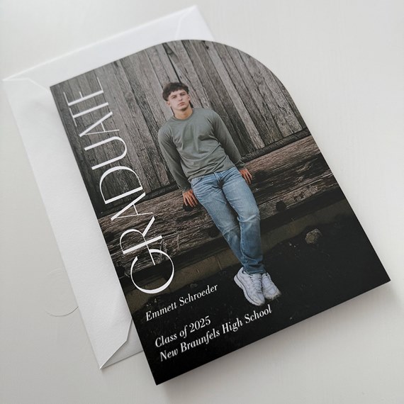 graduation announcement with photo area and text
