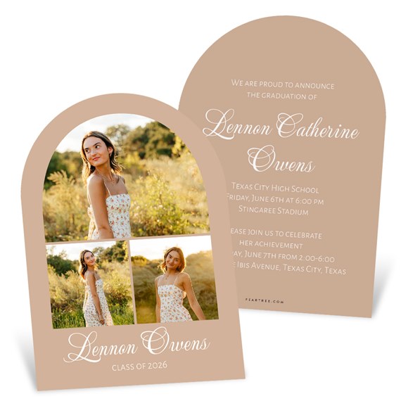 arched graduation invitation with photo placeholders