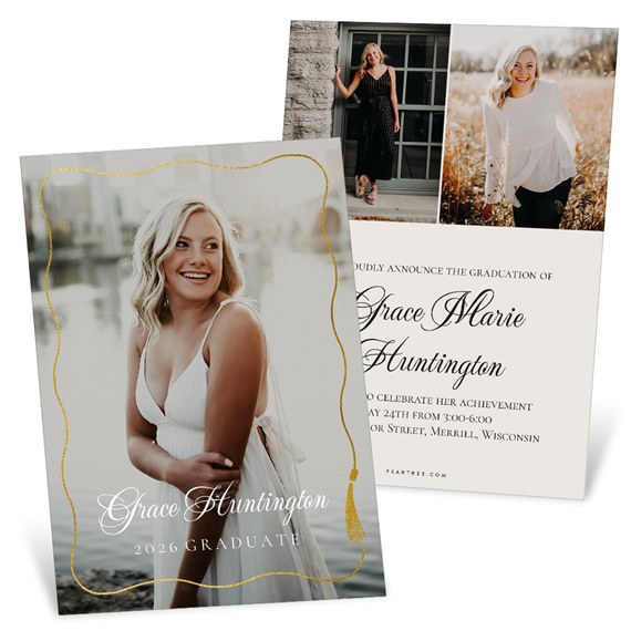 graduation invitation with photo area and gold tassel design