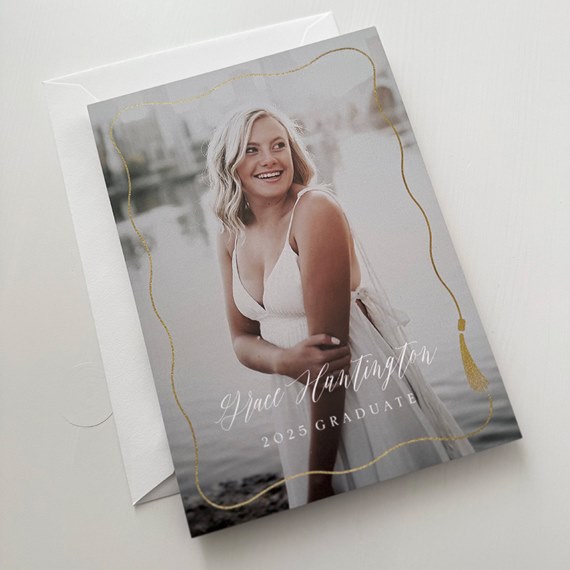 graduation invitation with photo area and gold accents