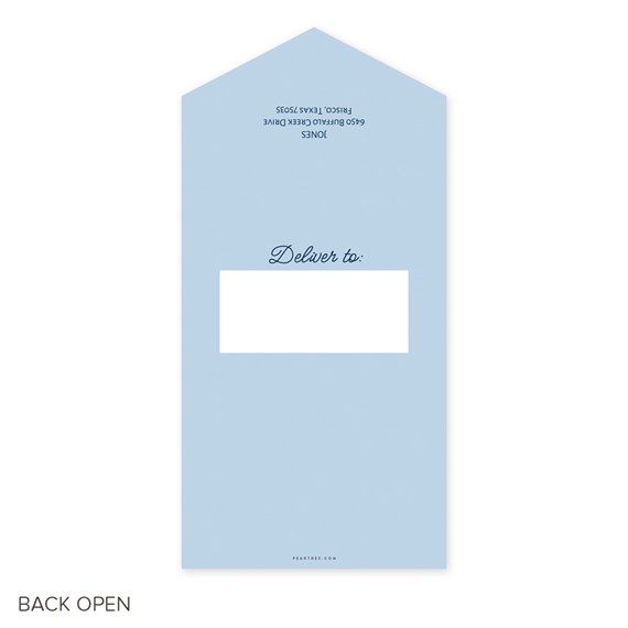 blue envelope with address area and decorative text