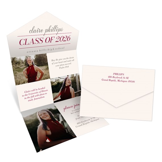 graduation announcement with photo collage and envelope