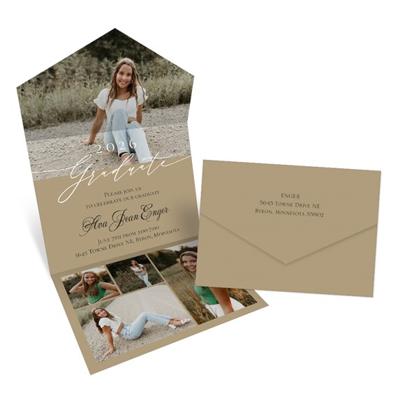 graduation invitation with photo collage and envelope