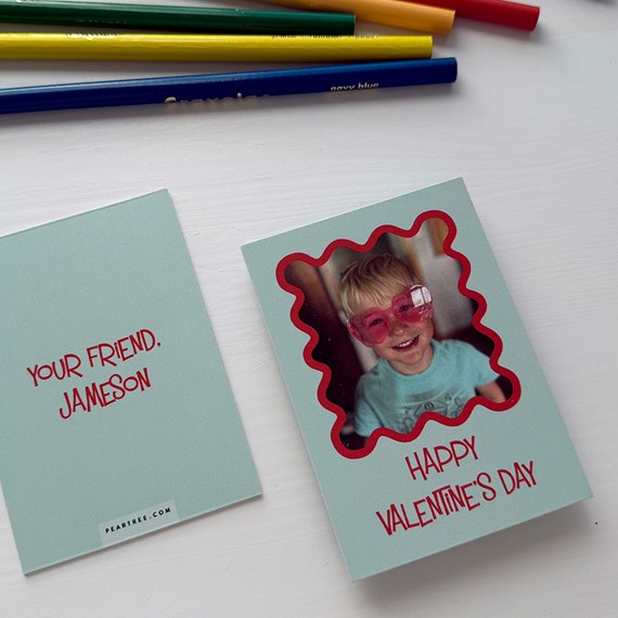 Valentine's card with scalloped photo frame and text