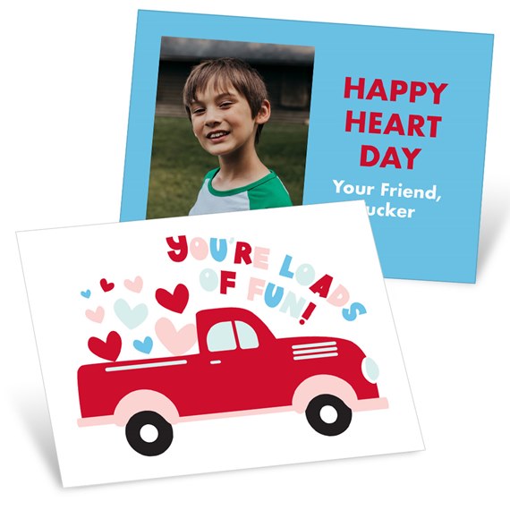 Valentine card with truck and hearts, photo placeholder