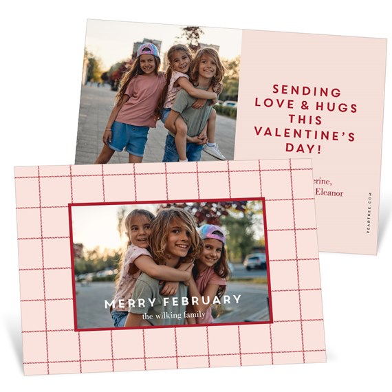 valentine's day card with plaid design and photo area