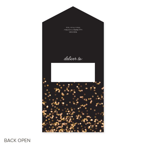 black graduation announcement with gold bokeh and customizable text area