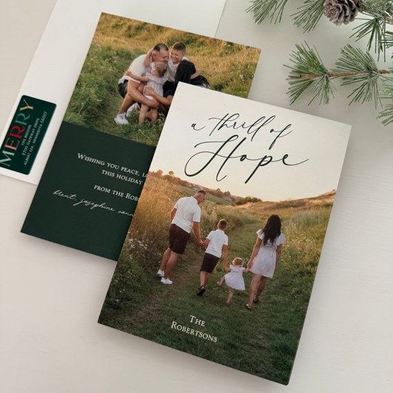 Christmas card with photo area and scenic family image