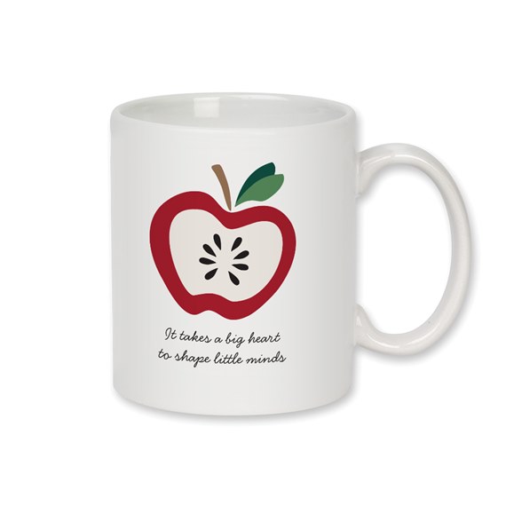 ceramic mug with apple design and text