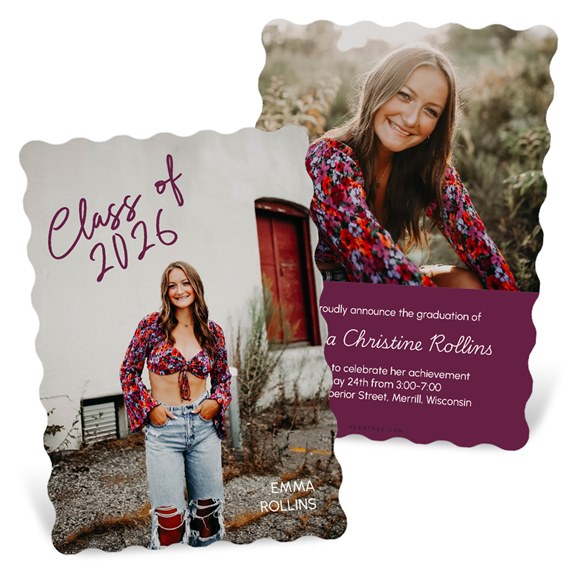 graduation invitation with photo area and scalloped edges