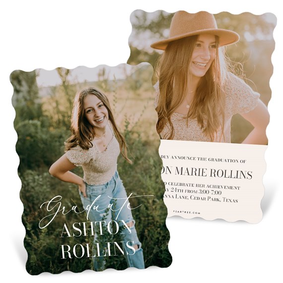 graduation invitation with photo area and scalloped edges